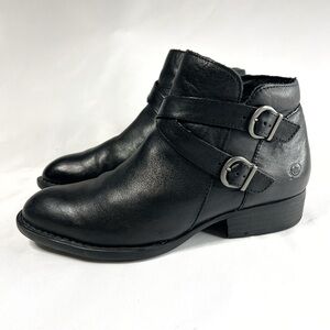 Born Black Leather Ankle Boots with Buckle Detail